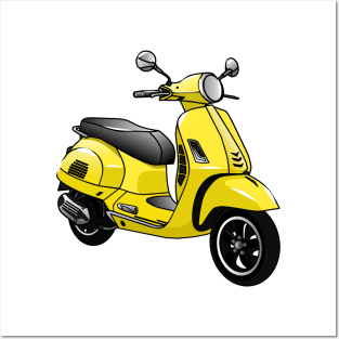 Moped motorcycle cartoon illustration Posters and Art